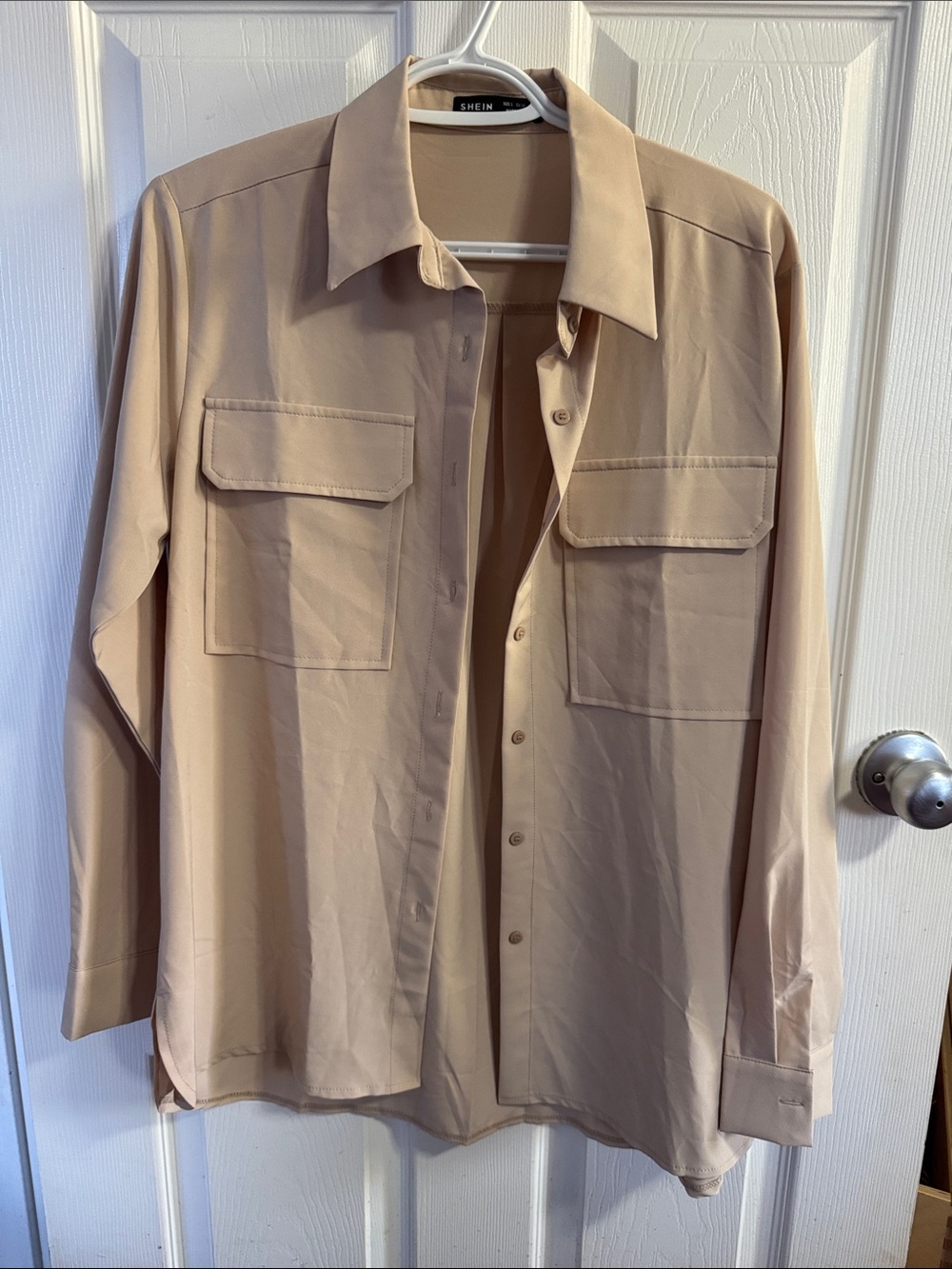 SHEIN Beige Button-Front Utility Shirt